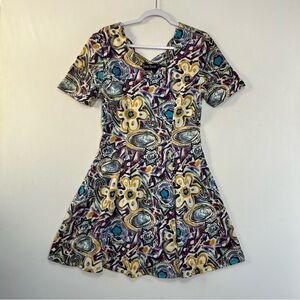 Vintage 90s Jamie Brooke Floral Fit & Flare Dress Abstract Psychedelic Sz Large